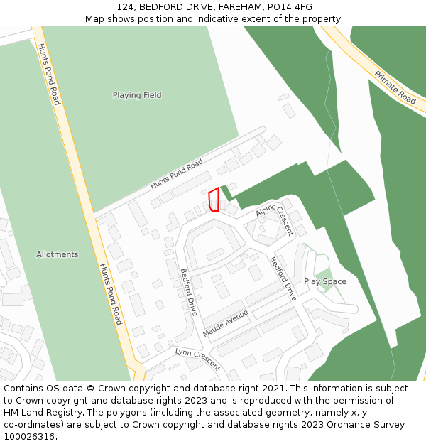 124, BEDFORD DRIVE, FAREHAM, PO14 4FG: Location map and indicative extent of plot