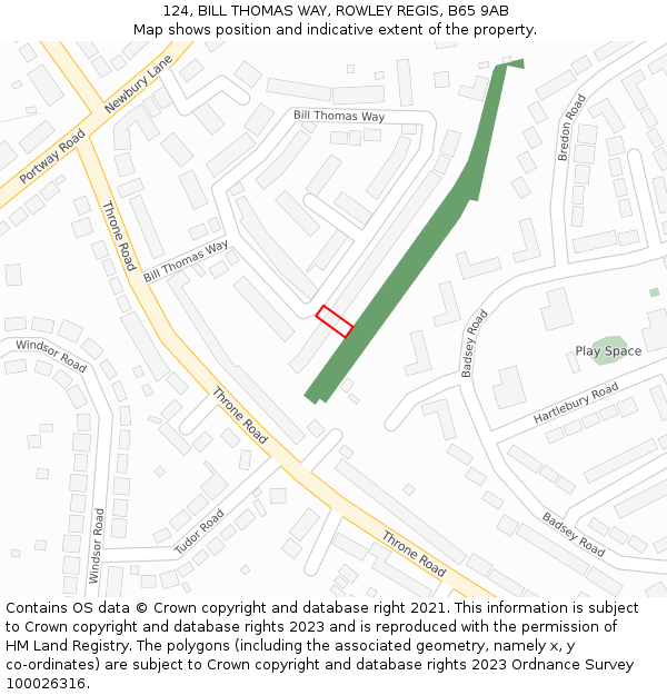 124, BILL THOMAS WAY, ROWLEY REGIS, B65 9AB: Location map and indicative extent of plot