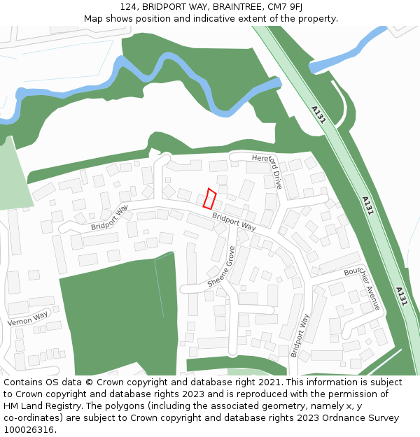 124, BRIDPORT WAY, BRAINTREE, CM7 9FJ: Location map and indicative extent of plot