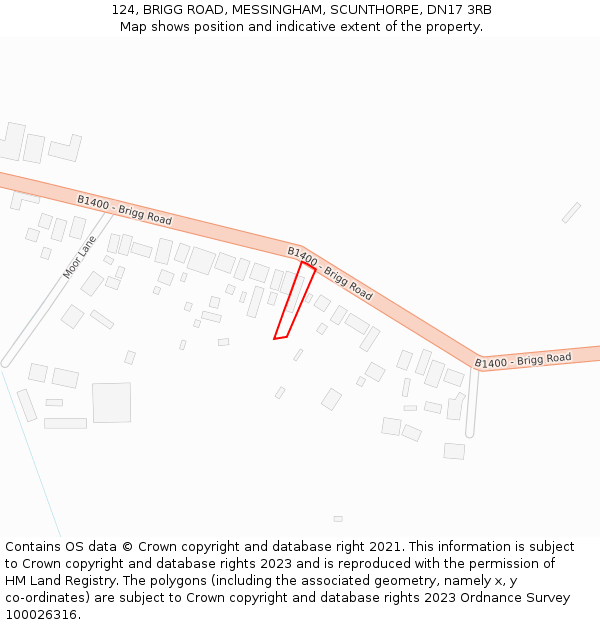 124, BRIGG ROAD, MESSINGHAM, SCUNTHORPE, DN17 3RB: Location map and indicative extent of plot