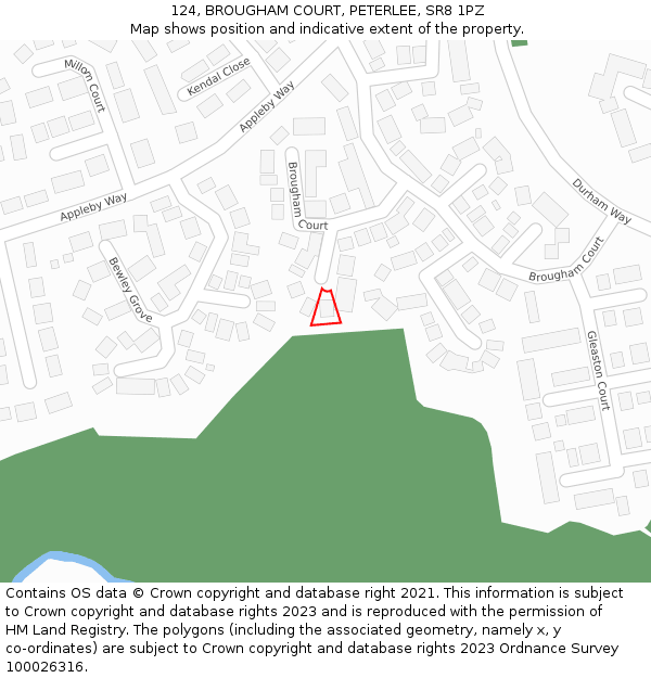 124, BROUGHAM COURT, PETERLEE, SR8 1PZ: Location map and indicative extent of plot