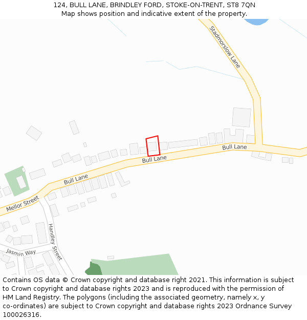 124, BULL LANE, BRINDLEY FORD, STOKE-ON-TRENT, ST8 7QN: Location map and indicative extent of plot