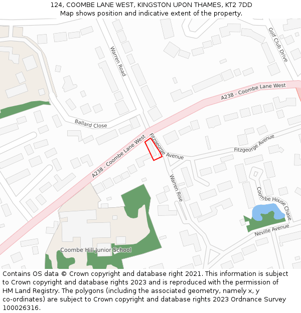 124, COOMBE LANE WEST, KINGSTON UPON THAMES, KT2 7DD: Location map and indicative extent of plot