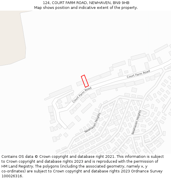 124, COURT FARM ROAD, NEWHAVEN, BN9 9HB: Location map and indicative extent of plot