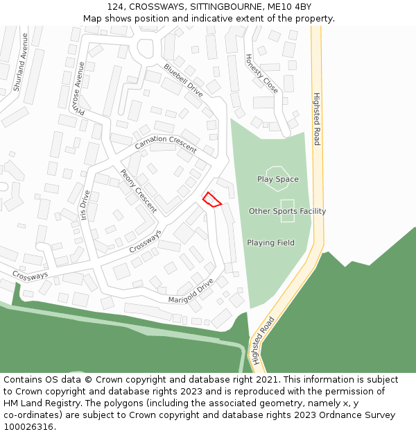 124, CROSSWAYS, SITTINGBOURNE, ME10 4BY: Location map and indicative extent of plot