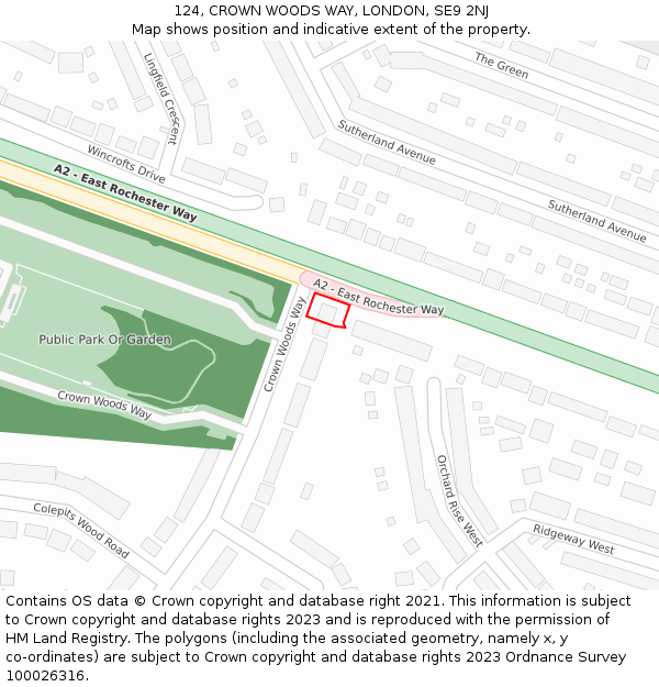 124, CROWN WOODS WAY, LONDON, SE9 2NJ: Location map and indicative extent of plot