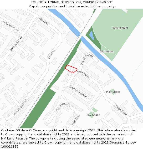 124, DELPH DRIVE, BURSCOUGH, ORMSKIRK, L40 5BE: Location map and indicative extent of plot