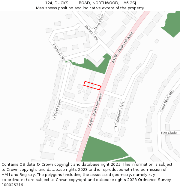 124, DUCKS HILL ROAD, NORTHWOOD, HA6 2SJ: Location map and indicative extent of plot