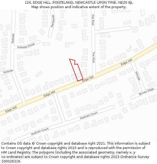 124, EDGE HILL, PONTELAND, NEWCASTLE UPON TYNE, NE20 9JL: Location map and indicative extent of plot