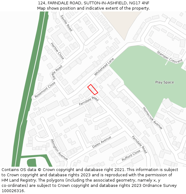 124, FARNDALE ROAD, SUTTON-IN-ASHFIELD, NG17 4NF: Location map and indicative extent of plot