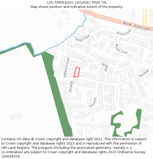 124, FERNLEIGH, LEYLAND, PR26 7AL: Location map and indicative extent of plot