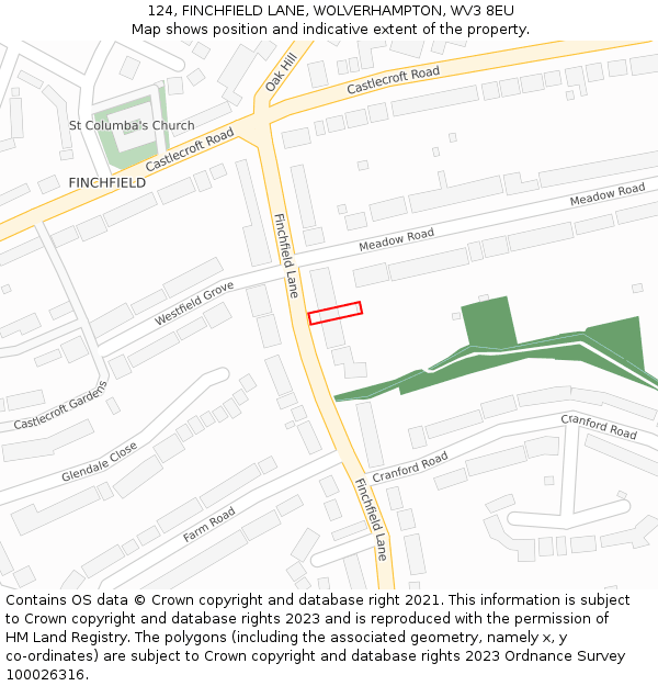 124, FINCHFIELD LANE, WOLVERHAMPTON, WV3 8EU: Location map and indicative extent of plot