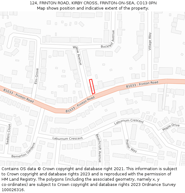 124, FRINTON ROAD, KIRBY CROSS, FRINTON-ON-SEA, CO13 0PN: Location map and indicative extent of plot