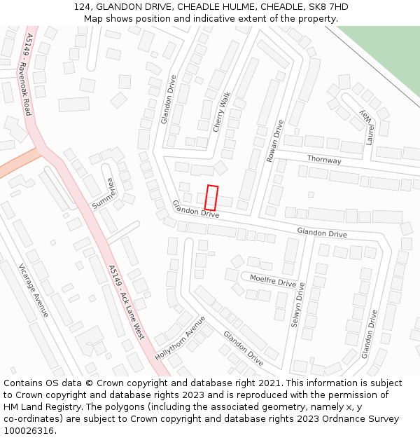 124, GLANDON DRIVE, CHEADLE HULME, CHEADLE, SK8 7HD: Location map and indicative extent of plot