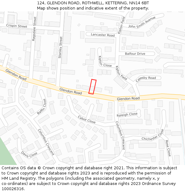 124, GLENDON ROAD, ROTHWELL, KETTERING, NN14 6BT: Location map and indicative extent of plot