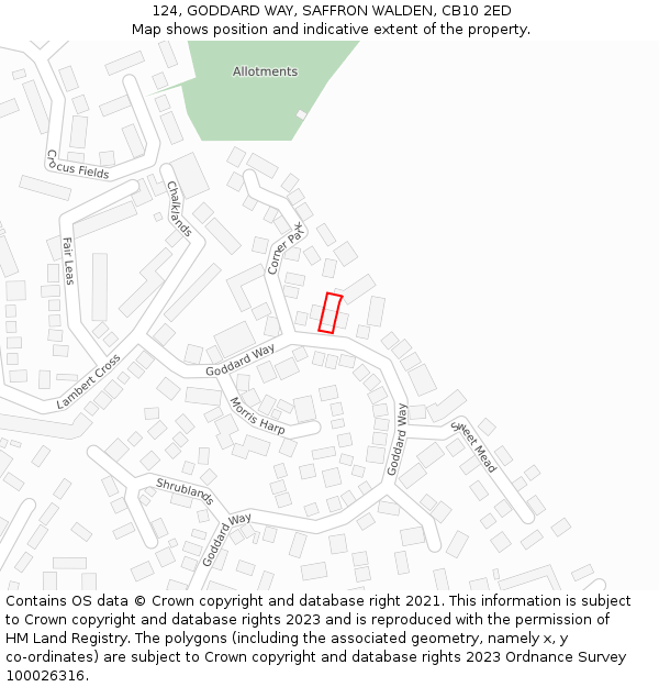 124, GODDARD WAY, SAFFRON WALDEN, CB10 2ED: Location map and indicative extent of plot