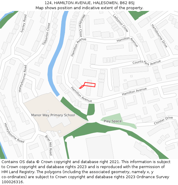 124, HAMILTON AVENUE, HALESOWEN, B62 8SJ: Location map and indicative extent of plot