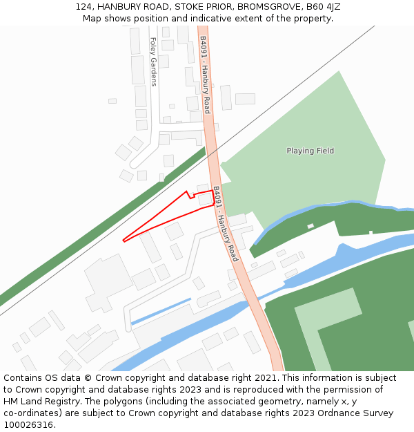 124, HANBURY ROAD, STOKE PRIOR, BROMSGROVE, B60 4JZ: Location map and indicative extent of plot