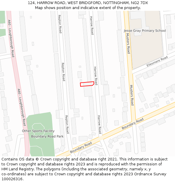 124, HARROW ROAD, WEST BRIDGFORD, NOTTINGHAM, NG2 7DX: Location map and indicative extent of plot