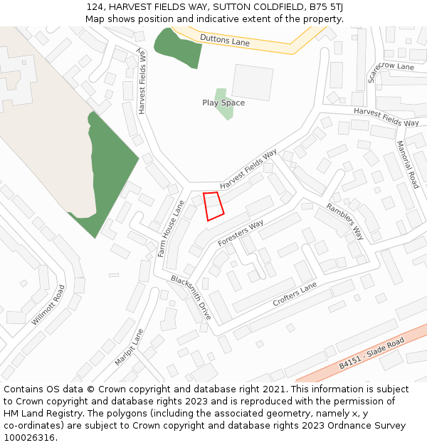 124, HARVEST FIELDS WAY, SUTTON COLDFIELD, B75 5TJ: Location map and indicative extent of plot