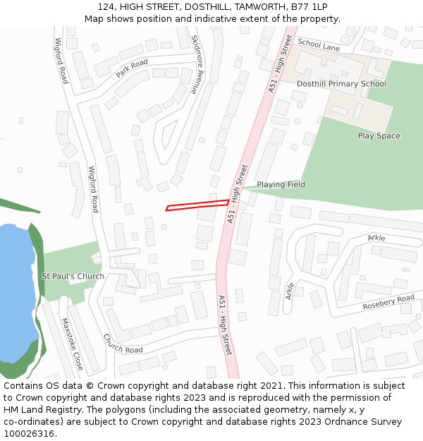 124, HIGH STREET, DOSTHILL, TAMWORTH, B77 1LP: Location map and indicative extent of plot