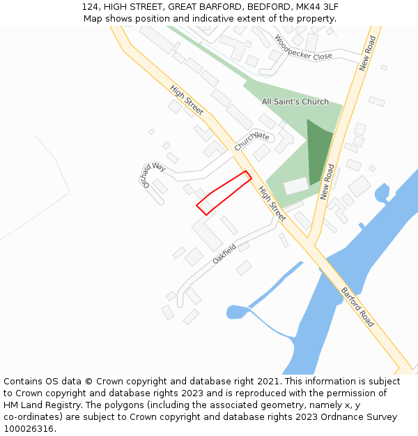 124, HIGH STREET, GREAT BARFORD, BEDFORD, MK44 3LF: Location map and indicative extent of plot