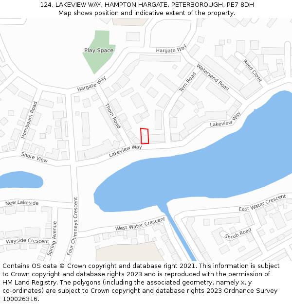 124, LAKEVIEW WAY, HAMPTON HARGATE, PETERBOROUGH, PE7 8DH: Location map and indicative extent of plot