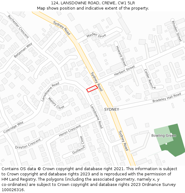 124, LANSDOWNE ROAD, CREWE, CW1 5LR: Location map and indicative extent of plot