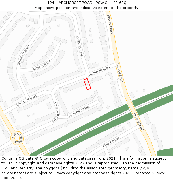 124, LARCHCROFT ROAD, IPSWICH, IP1 6PQ: Location map and indicative extent of plot