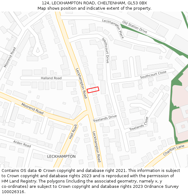 124, LECKHAMPTON ROAD, CHELTENHAM, GL53 0BX: Location map and indicative extent of plot