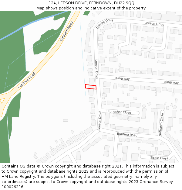 124, LEESON DRIVE, FERNDOWN, BH22 9QQ: Location map and indicative extent of plot