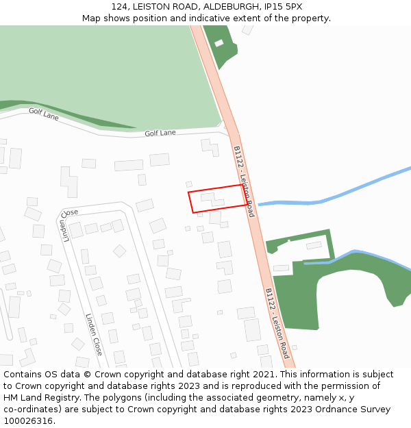 124, LEISTON ROAD, ALDEBURGH, IP15 5PX: Location map and indicative extent of plot