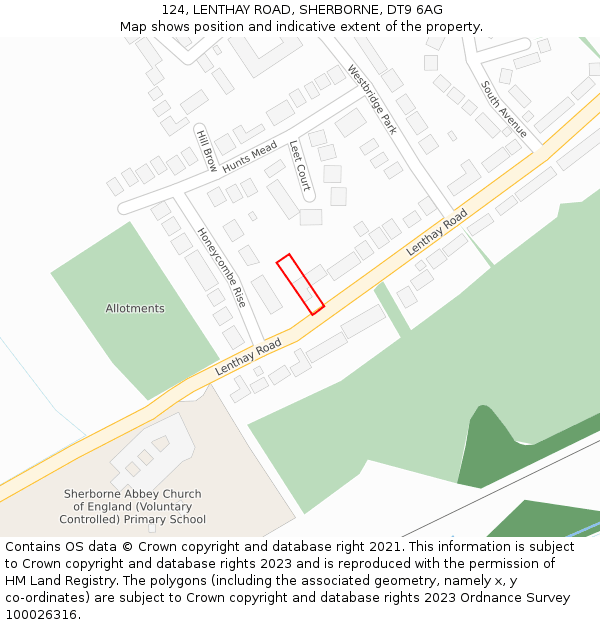 124, LENTHAY ROAD, SHERBORNE, DT9 6AG: Location map and indicative extent of plot