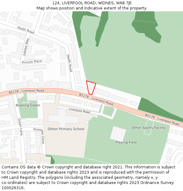 124, LIVERPOOL ROAD, WIDNES, WA8 7JE: Location map and indicative extent of plot