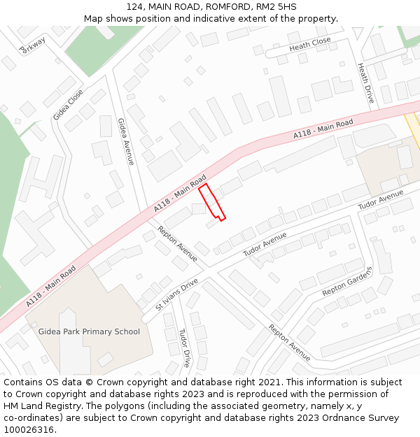 124, MAIN ROAD, ROMFORD, RM2 5HS: Location map and indicative extent of plot