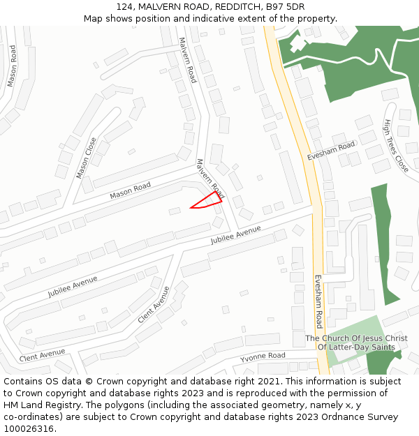 124, MALVERN ROAD, REDDITCH, B97 5DR: Location map and indicative extent of plot