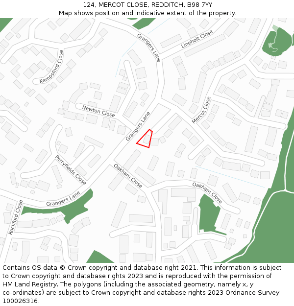 124, MERCOT CLOSE, REDDITCH, B98 7YY: Location map and indicative extent of plot