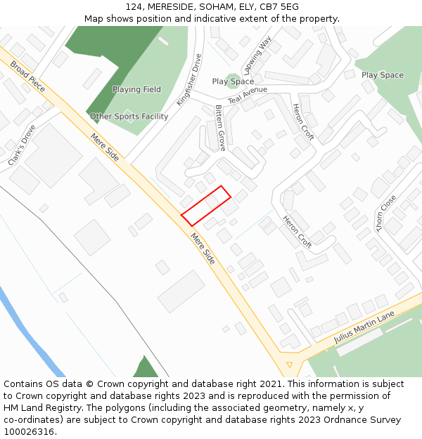 124, MERESIDE, SOHAM, ELY, CB7 5EG: Location map and indicative extent of plot