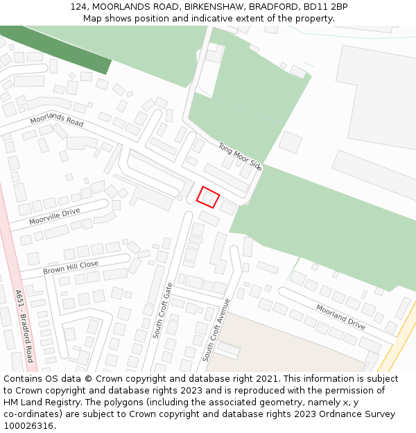 124, MOORLANDS ROAD, BIRKENSHAW, BRADFORD, BD11 2BP: Location map and indicative extent of plot