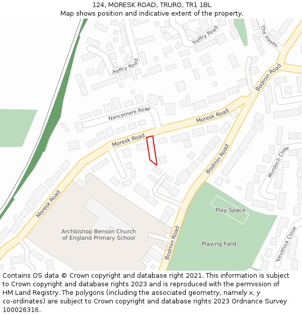 124, MORESK ROAD, TRURO, TR1 1BL: Location map and indicative extent of plot