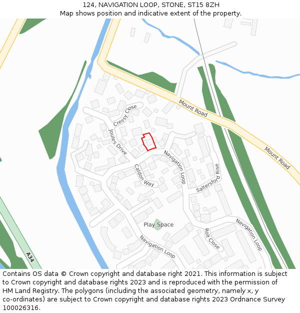 124, NAVIGATION LOOP, STONE, ST15 8ZH: Location map and indicative extent of plot