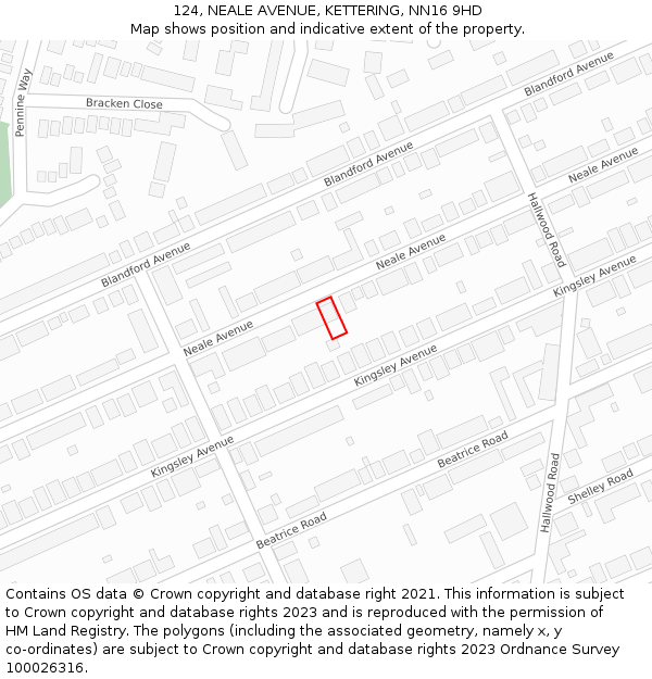 124, NEALE AVENUE, KETTERING, NN16 9HD: Location map and indicative extent of plot