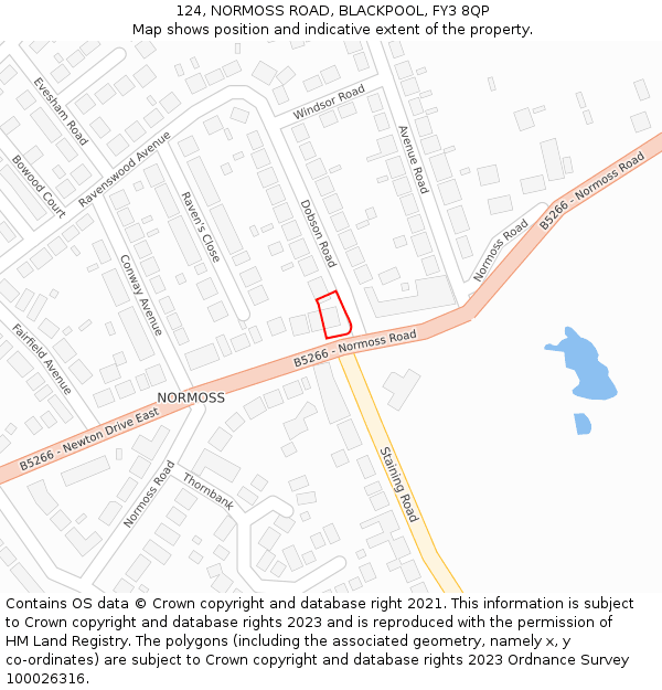 124, NORMOSS ROAD, BLACKPOOL, FY3 8QP: Location map and indicative extent of plot