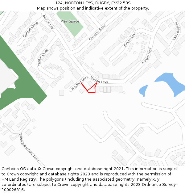 124, NORTON LEYS, RUGBY, CV22 5RS: Location map and indicative extent of plot