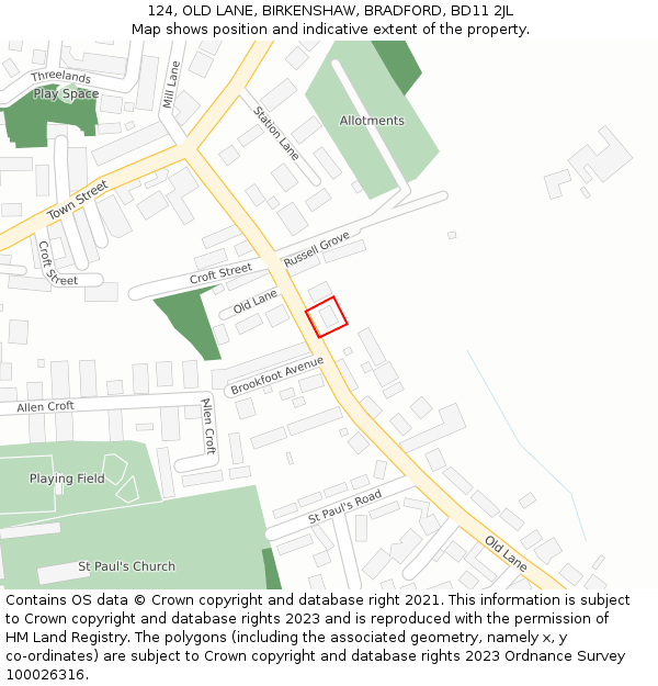 124, OLD LANE, BIRKENSHAW, BRADFORD, BD11 2JL: Location map and indicative extent of plot