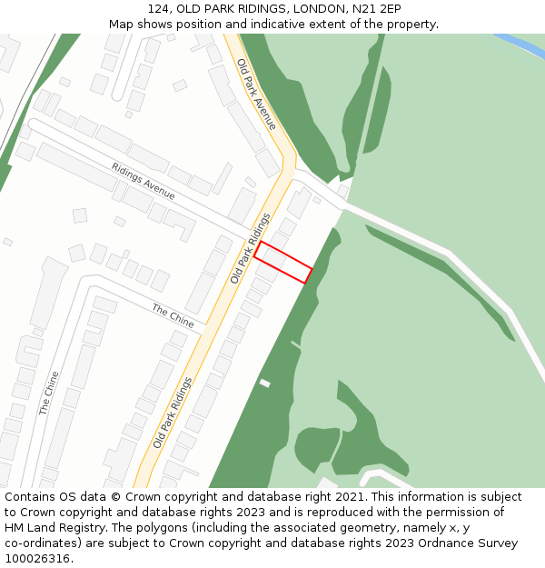 124, OLD PARK RIDINGS, LONDON, N21 2EP: Location map and indicative extent of plot