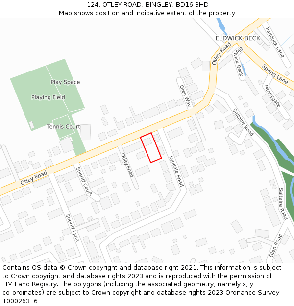 124, OTLEY ROAD, BINGLEY, BD16 3HD: Location map and indicative extent of plot