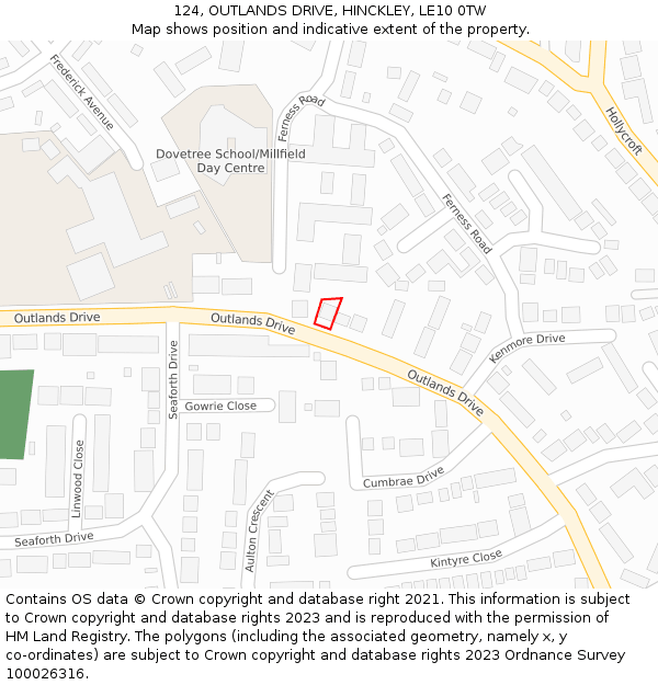 124, OUTLANDS DRIVE, HINCKLEY, LE10 0TW: Location map and indicative extent of plot