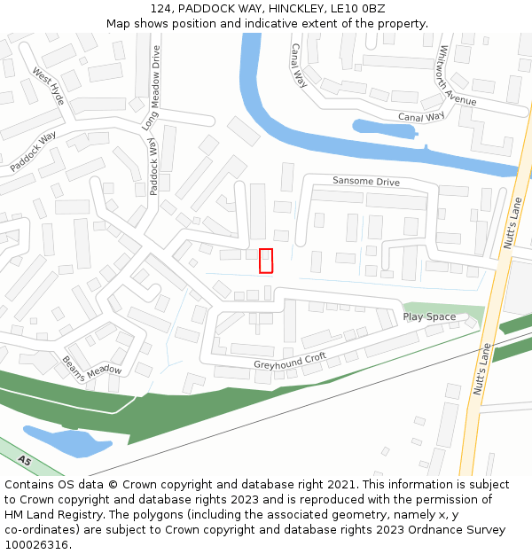 124, PADDOCK WAY, HINCKLEY, LE10 0BZ: Location map and indicative extent of plot