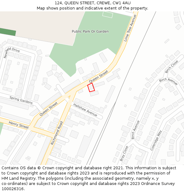 124, QUEEN STREET, CREWE, CW1 4AU: Location map and indicative extent of plot